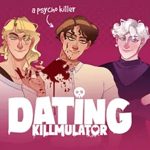 Female protagonist in Dating Killmulator, surrounded by surreal and darkly humorous imagery.